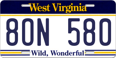 WV license plate 8ON580