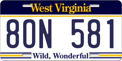 WV license plate 8ON581
