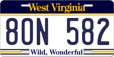 WV license plate 8ON582