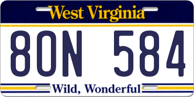 WV license plate 8ON584