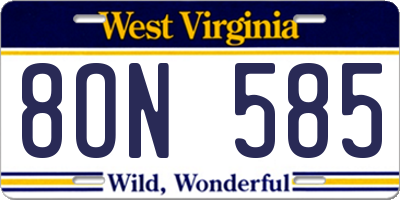 WV license plate 8ON585