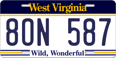 WV license plate 8ON587