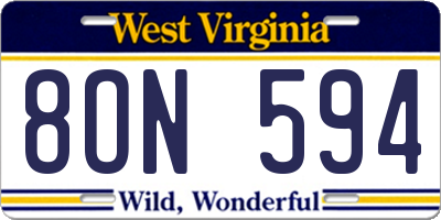WV license plate 8ON594