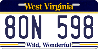 WV license plate 8ON598