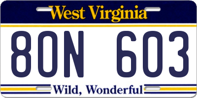 WV license plate 8ON603