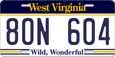 WV license plate 8ON604