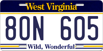 WV license plate 8ON605