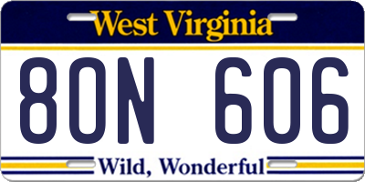 WV license plate 8ON606