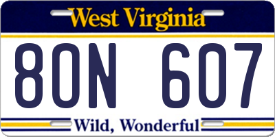 WV license plate 8ON607