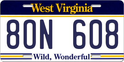 WV license plate 8ON608