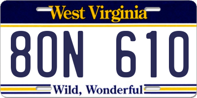 WV license plate 8ON610