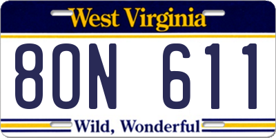WV license plate 8ON611