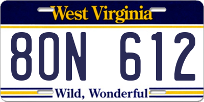 WV license plate 8ON612