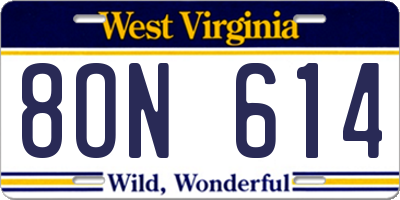 WV license plate 8ON614