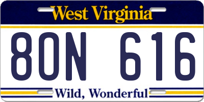 WV license plate 8ON616