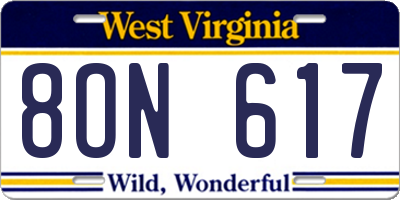 WV license plate 8ON617