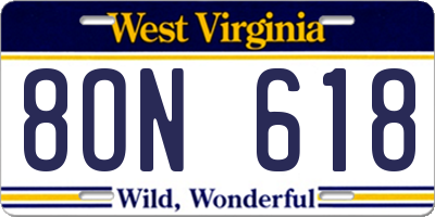 WV license plate 8ON618