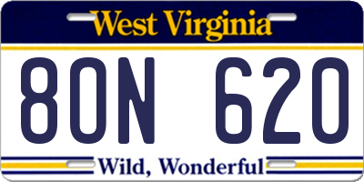 WV license plate 8ON620