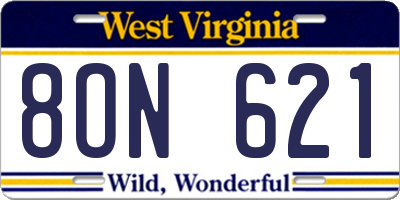 WV license plate 8ON621