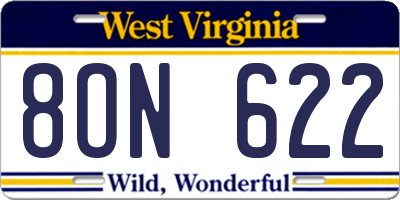 WV license plate 8ON622
