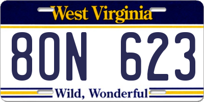 WV license plate 8ON623