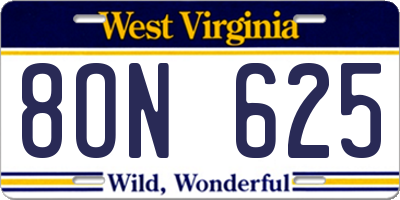 WV license plate 8ON625