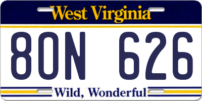 WV license plate 8ON626
