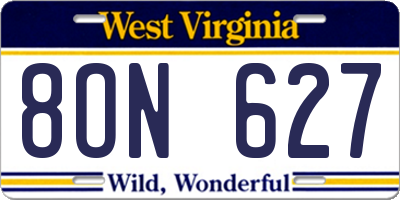 WV license plate 8ON627