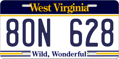 WV license plate 8ON628