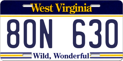 WV license plate 8ON630