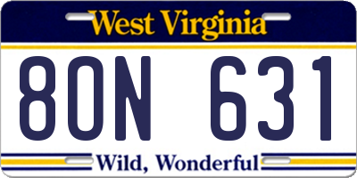 WV license plate 8ON631
