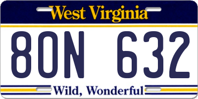 WV license plate 8ON632