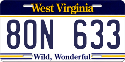 WV license plate 8ON633