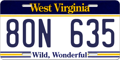 WV license plate 8ON635