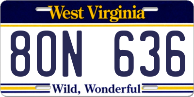 WV license plate 8ON636