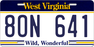 WV license plate 8ON641