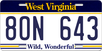 WV license plate 8ON643