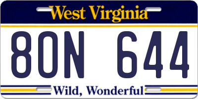 WV license plate 8ON644