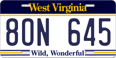 WV license plate 8ON645