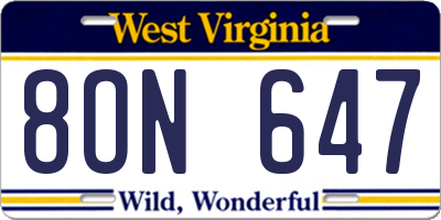 WV license plate 8ON647