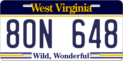 WV license plate 8ON648