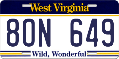 WV license plate 8ON649