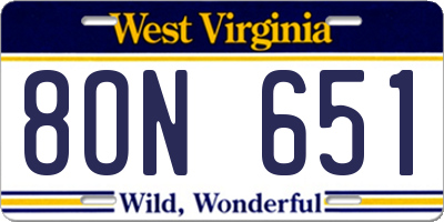 WV license plate 8ON651