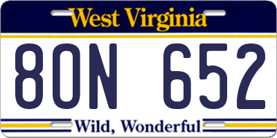 WV license plate 8ON652