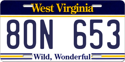 WV license plate 8ON653
