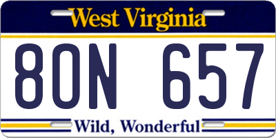 WV license plate 8ON657