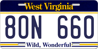 WV license plate 8ON660