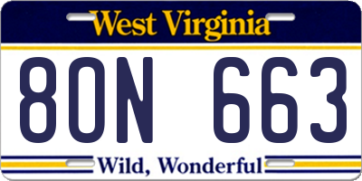 WV license plate 8ON663