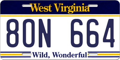 WV license plate 8ON664