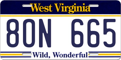 WV license plate 8ON665